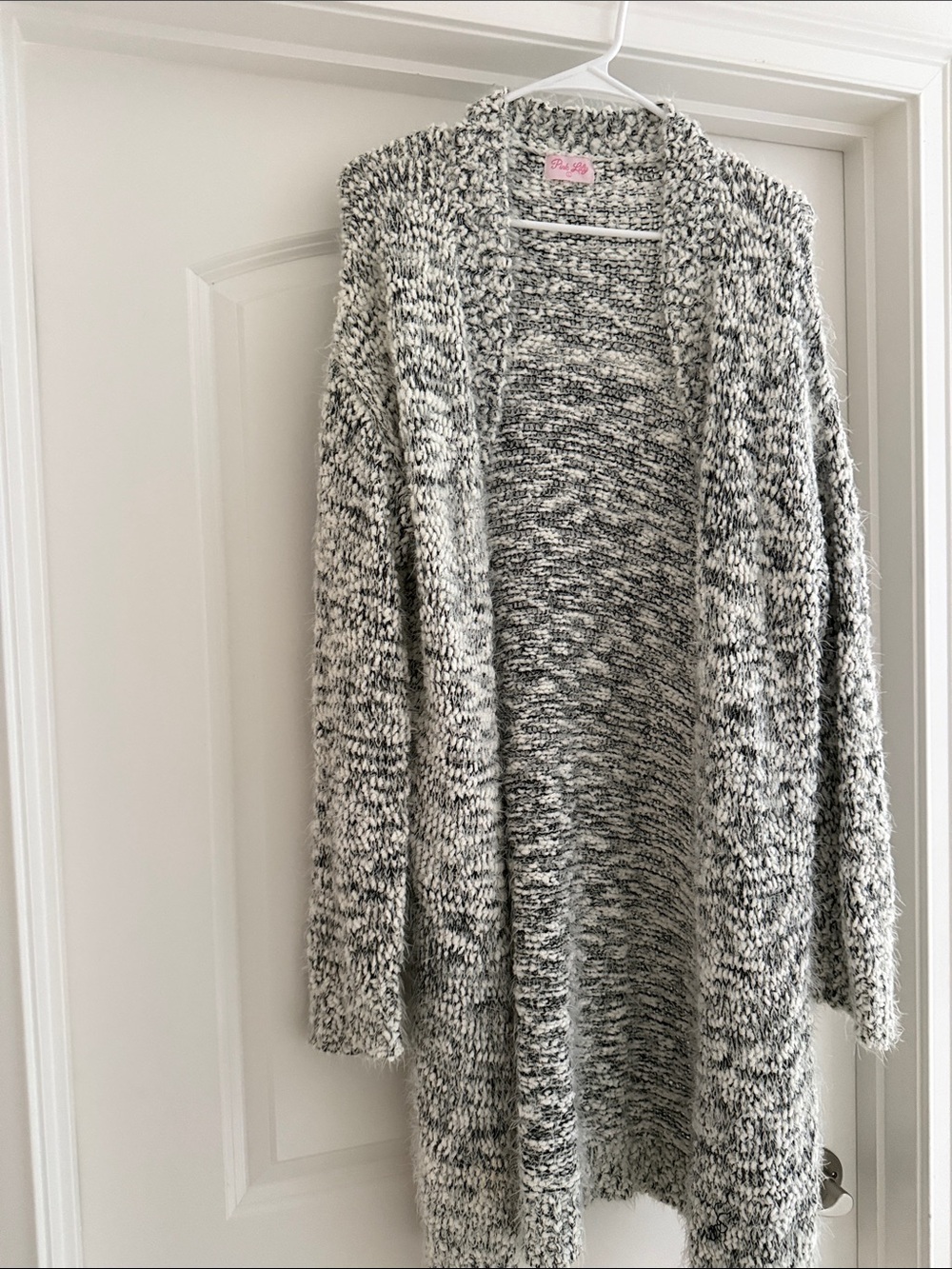 Pink Lily Marled Open-Front Cardigan - Black & White